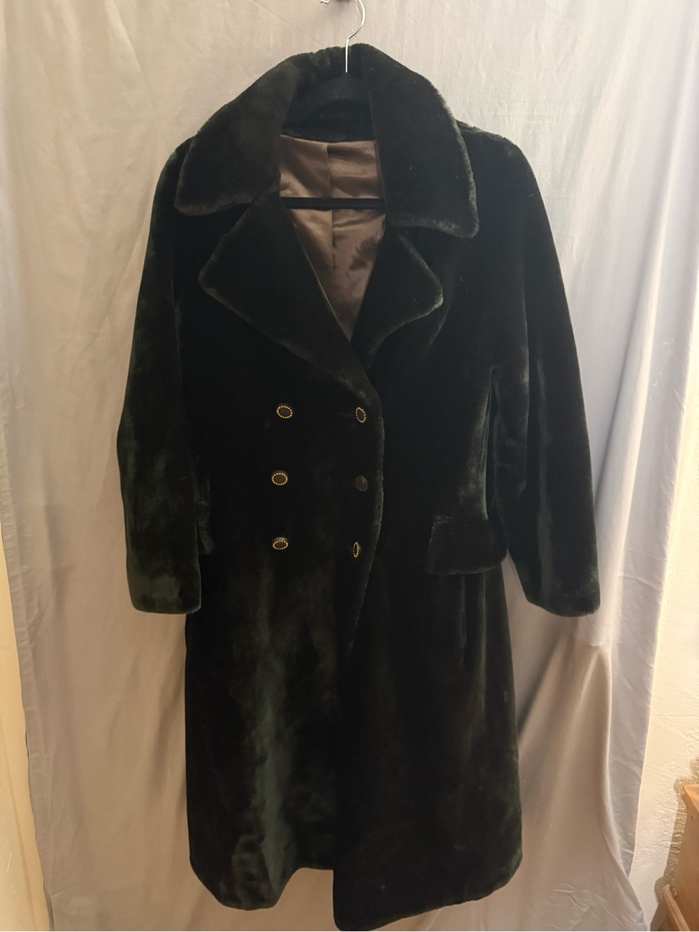 Vintage 1960s Borgazia by Russel Taylor Black Faux Fur Double Breasted Coat